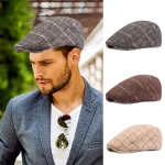 Men's Flat Cap Tweed Cap Brown Beige Cotton Streetwear Stylish 1920s Fashion Outdoor Daily Going out Stripe Warm 2025 - Image 3