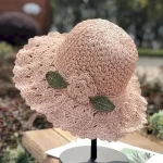 Women's Sun Hat Beige Crochet Flower Detail Wide Brim Beach Garden Party Elegant Accessory One Size Fits Most Spring Summer Apparel 2025 - Image 3