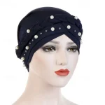 Women Fashion Pearls Muslim Scarf Hijabs Hat Women India Hat Solid Turban Hat Wrap Cap Head Scarf Headscarf Hat Female Hair Accessories 2025 - Image 6