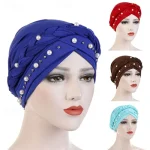 Women Fashion Pearls Muslim Scarf Hijabs Hat Women India Hat Solid Turban Hat Wrap Cap Head Scarf Headscarf Hat Female Hair Accessories 2025 - Image 2