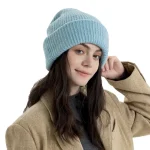 Wholesale Women Fashion Solid Color Double-Layer Thickened Knitted Hat - Image 5