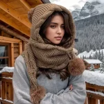 Wholesale Women Fashion Casual Autumn And Winter Solid Color Thickened Warm Knitted Scarf Integrated Hat - Image 2