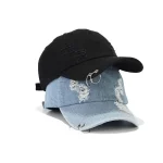 Wholesale Personalized Hole Iron Ring Hip-Hop Dancing Denim Baseball Cap - Image 3