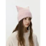 Wholesale Women Fashion Cute Autumn And Winter Solid Color Warm Knitted Cat Ear Hat - Image 4