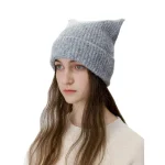 Wholesale Women Fashion Cute Autumn And Winter Solid Color Warm Knitted Cat Ear Hat - Image 5