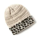 Wholesale Women Fashion Autumn And Winter Leopard Stitching Warm Knitted Hat - Image 7