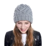 Wholesale Women Fashion Casual Solid Color Warm Thick Knitted Hat - Image 4