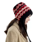 Wholesale Women Fashion Retro Autumn And Winter Color Block Knitted Strap Ear Protection Hat - Image 4