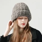 Wholesale Women Fashion Casual Winter Solid Color Cold-Proof Big-Head-Circumference Plush Wool Hat