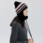 Wholesale Women Fashion Casual Color Matching Stripe Lace-Up Warm Ear Protection Knitted Wool Hat - Image 4