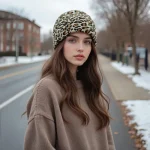 Wholesale Women Fashion Leopard Jacquard Knitted Warm Hat - Image 3