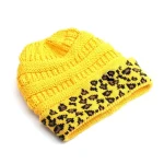 Wholesale Women Fashion Autumn And Winter Leopard Stitching Warm Knitted Hat - Image 2
