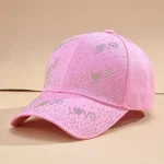 Wholesale Women Fashion Rhinestone Love Sunshade Baseball Cap - Image 3