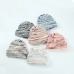 Wholesale Women Fashion Casual Autumn And Winter Contrast Color Warm Wool Knitted Hat - Image 2
