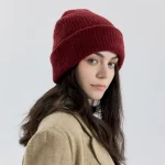 Wholesale Women Fashion Solid Color Double-Layer Thickened Knitted Hat