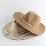 Wholesale Summer Vacation Women Big Rim Panama Straw Woven Shell Sunhat - Image 3