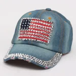 Wholesale Fashion American Flag Diamond Denim Sun Protection Cap - Image 4