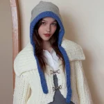 Wholesale Women Fashion Casual Contrast Color Warm Ear Protection Knitted Hat - Image 7