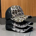 Wholesale Women Fashion Leopard Sequin Breathable Mesh Cap
