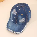 Wholesale Fashion Creative Heart Shaped Rivet Denim Cap - Image 3