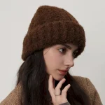 Wholesale Women Fashion Retro Contrast Color Warm Thickened Knitted Hat