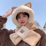 Wholesale Women Fashion Cute Plush Thickened Bear One-Piece Hat Scarf - Image 5