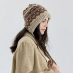 Wholesale Women Fashion Retro Autumn And Winter Color Block Knitted Strap Ear Protection Hat - Image 6