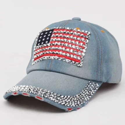 Wholesale Fashion American Flag Diamond Denim Sun Protection Cap