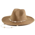 Wholesale Summer Vacation Women Big Rim Panama Straw Woven Shell Sunhat - Image 6