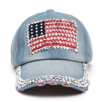 Wholesale Fashion American Flag Diamond Denim Sun Protection Cap - Image 2