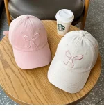 Wholesale Women Fashion Cute Solid Color Bowknot Embroidered Baseball Cap - Image 2