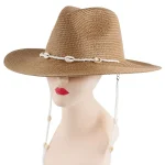 Wholesale Summer Vacation Women Big Rim Panama Straw Woven Shell Sunhat - Image 4