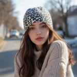 Wholesale Women Fashion Leopard Jacquard Knitted Warm Hat - Image 2