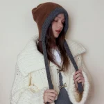 Wholesale Women Fashion Casual Contrast Color Warm Ear Protection Knitted Hat - Image 3