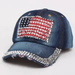 Wholesale Fashion American Flag Diamond Denim Sun Protection Cap - Image 3