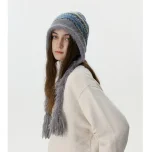 Wholesale Women Fashion Autumn And Winter Color Block Knitted Fleece Warm Tassel Hat - Image 3