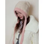 Wholesale Women Fashion Casual Contrast Color Warm Ear Protection Knitted Hat - Image 4