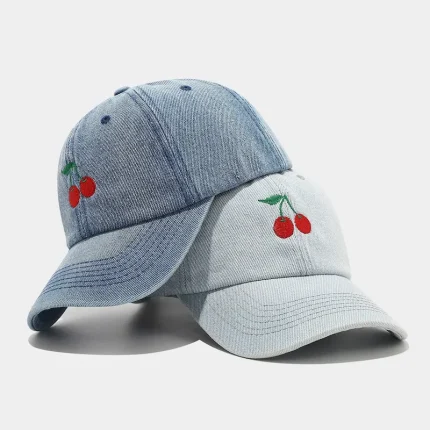 Wholesale Outdoor Casual Cherry Embroidered Denim Baseball Cap