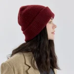 Wholesale Women Fashion Solid Color Double-Layer Thickened Knitted Hat - Image 6