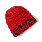 Wholesale Women Fashion Autumn And Winter Leopard Stitching Warm Knitted Hat - Image 3