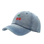 Wholesale Outdoor Casual Cherry Embroidered Denim Baseball Cap - Image 3