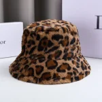 Wholesale Women Fashion Casual Winter Leopard Print Plush Bucket Hat