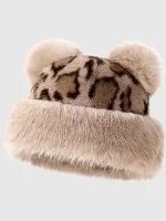 Wholesale Autumn And Winter Vintage Leopard Bear Ears Plush Hat - Image 5