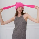 Wholesale Women Fashion Autumn And Winter Solid Color Warm Knitted Thickened Long Rabbit Ear Hat - Image 2