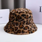 Wholesale Women Fashion Casual Winter Leopard Print Plush Bucket Hat - Image 3