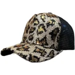 Wholesale Women Fashion Leopard Sequin Breathable Mesh Cap - Image 5