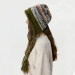 Wholesale Women Fashion Autumn And Winter Color Block Knitted Fleece Warm Tassel Hat - Image 7