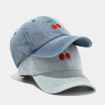 Wholesale Outdoor Casual Cherry Embroidered Denim Baseball Cap - Image 2