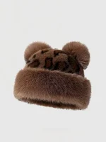 Wholesale Autumn And Winter Vintage Leopard Bear Ears Plush Hat - Image 6