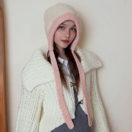 Wholesale Women Fashion Casual Contrast Color Warm Ear Protection Knitted Hat
